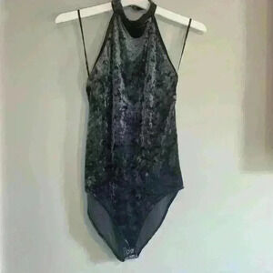 Forever 21 dark blue crushed velvet bodysuit size medium